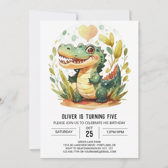 Invitation Enfants de marais Crocodile Anniversaire (Devant)