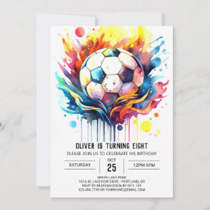 Invitation Enfants de soccer coloré Aquarelle Anniversaire