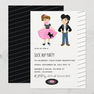 Invitation Enfants de Sock Hop Rock and Roll Fête Rétro