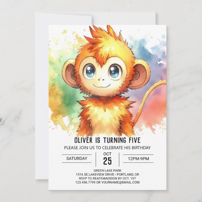 Invitation Enfants de Woodland Singe Anniversaire (Devant)