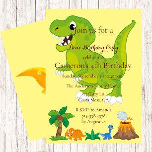 Invitation Enfants Dinosaur Thème Anniversaire Fête