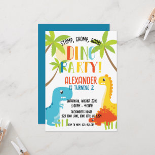 Invitation Enfants Dinosaure coloré fête d'anniversaire
