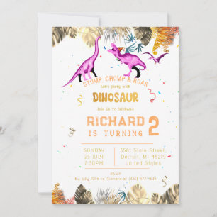 Invitation Enfants Dinosaure coloré thème Anniversaire fête