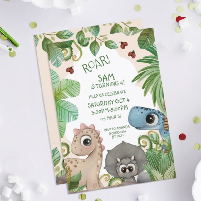 Invitation Enfants dinosaures 4e anniversaire (Dinosaur Birthday Party Invitations)