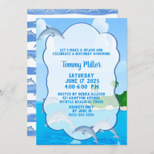 Invitation Enfants Dolphin Splash fête d'anniversaire