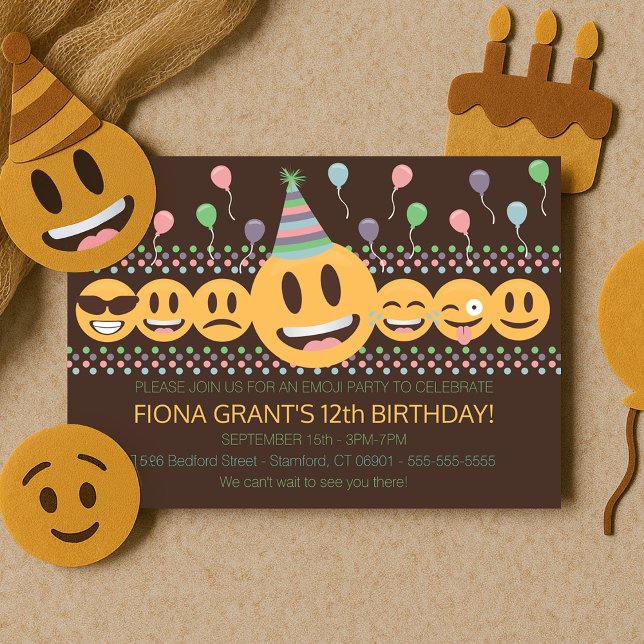 Invitation Enfants Emoji Fun Visages et Ballons Anniversaire (Cute Emoji Birthday Party Invitation
)