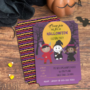 Invitation Enfants en costume Halloween Party Purple Invitati