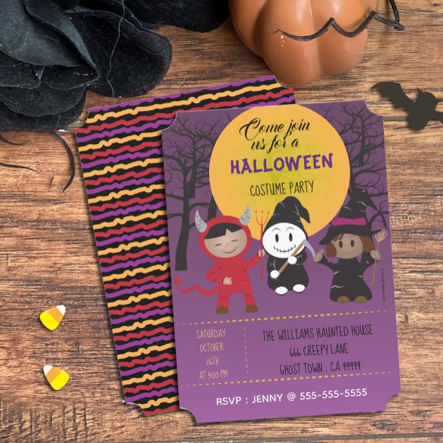 Invitation Enfants en costume Halloween Party Purple Invitati (Créateur téléchargé)