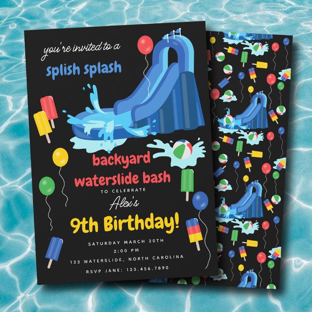 Invitation Enfants en glissade d'été Splish Splash Anniversai (Waterslide Kids Summer Splish Splash Birthday Invitation)