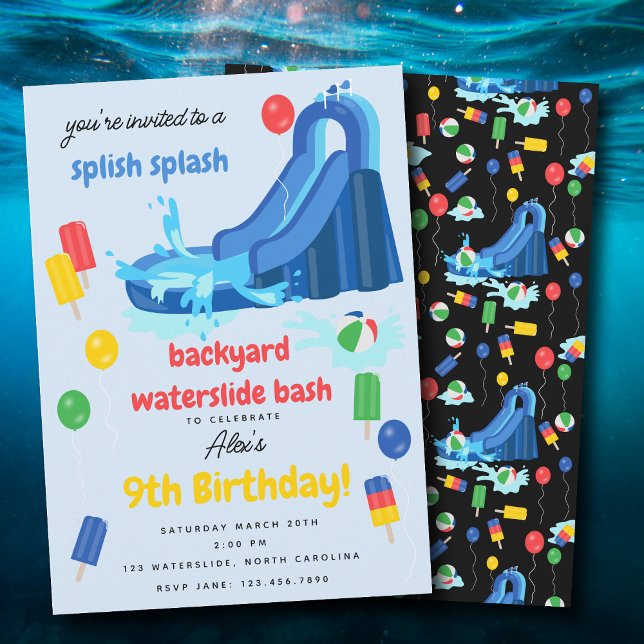 Invitation Enfants en glissade d'été Splish Splash Anniversai (Waterslide Kids Summer Splish Splash Birthday Invitation)