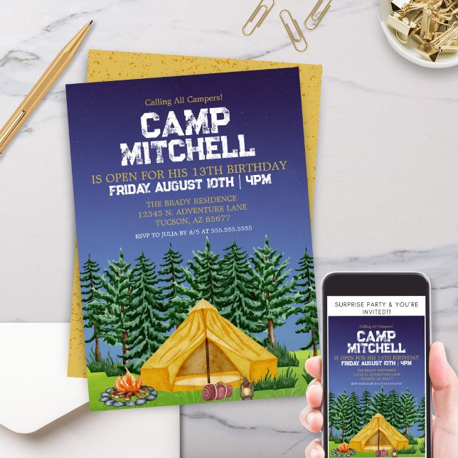 Invitation Enfants en plein air Camp de bois dehors Anniversa (Kids Scouts Outdoor Adventure Campout Camping Birthday Party Invitation for Boys or Girls)