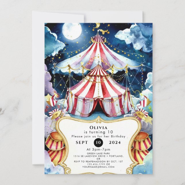 Invitation Enfants Enchanted Cirque Anniversaire (Devant)