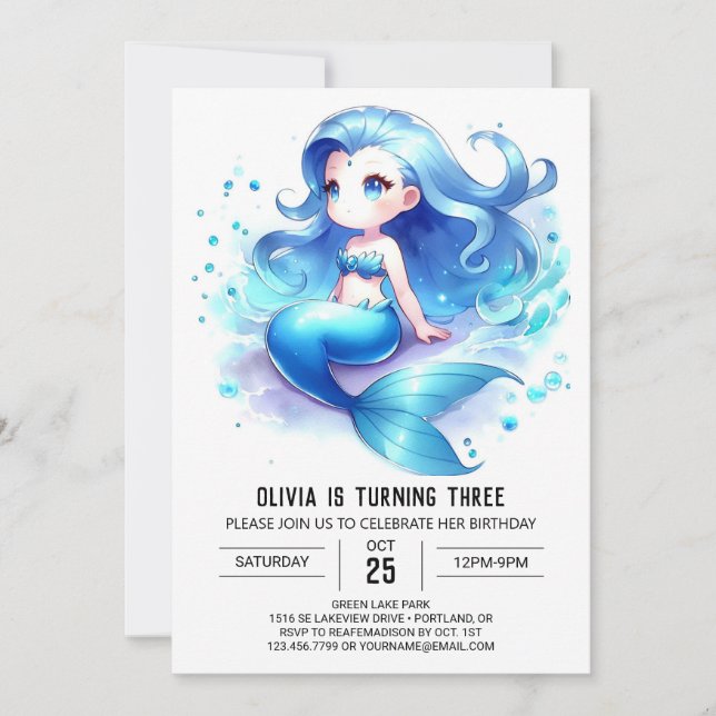 Invitation Enfants Enchantés Sirène Anniversaire (Devant)