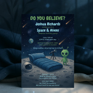 Invitation Enfants Espace Galaxy Aliens Dormir fêté d'anniver