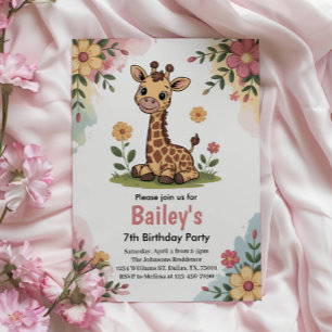 Invitation Enfants Floral Giraffe Jungle fête d'anniversaire