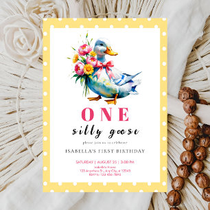 Invitation Enfants Floral Une Oie Ridicule Premier Anniversai