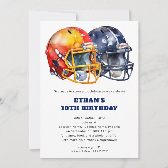 Invitation Enfants Football Anniversaire Orange Blue (Devant)