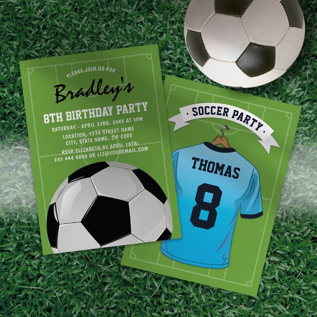Invitation Enfants Football fête d'anniversaire | Pale Blue J (Créateur téléchargé)