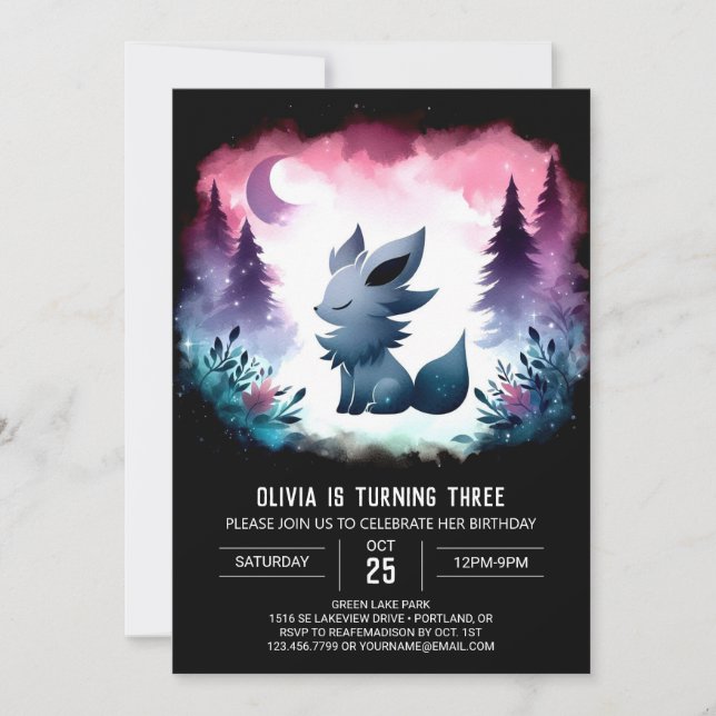 Invitation Enfants Forest Wolf Anniversaire (Devant)