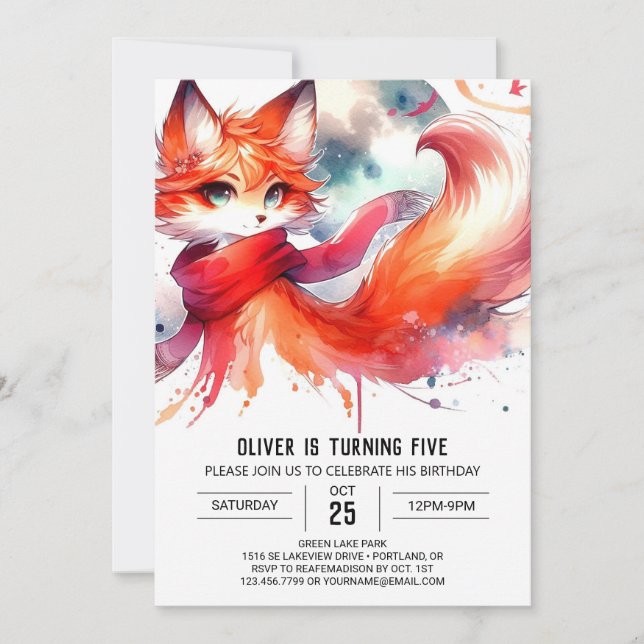 Invitation Enfants Fox Anniversaire (Devant)