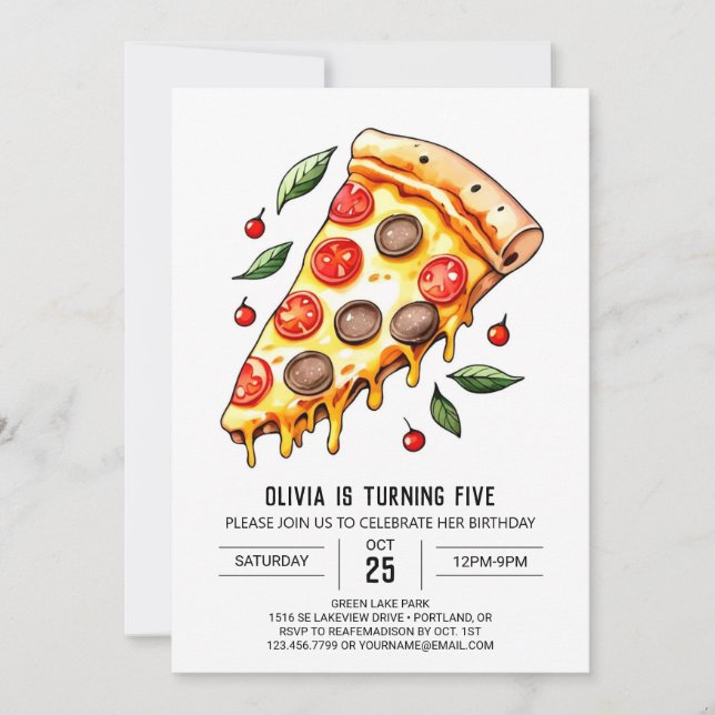 Invitation Enfants Fromage Pizza Anniversaire (Devant)