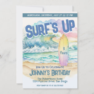 Invitation Enfants Fun Beach Surf de fête Anniversaire Invita