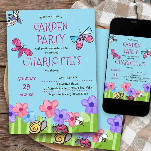 Invitation Enfants Garden Party Nature Trail Jolie Anniversai (Garden Party kids birthday invitation with nature theme)