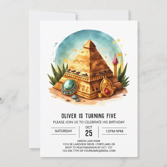 Invitation Enfants Gold Pastel Pyramides Anniversaire (Devant)