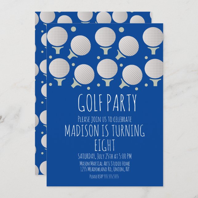 Invitation Enfants Golf Balls Anniversaire Fête Green Invitat (Devant / Derrière)