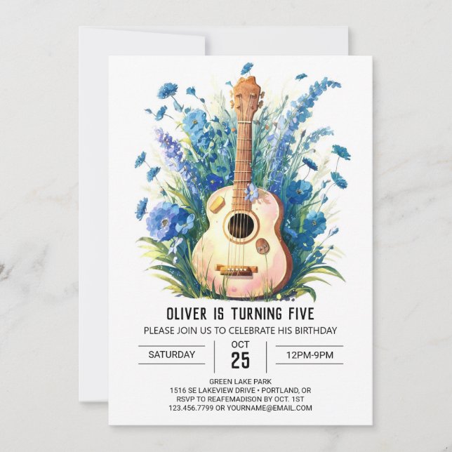 Invitation Enfants Guitare Whimsical Boy Birthday (Devant)