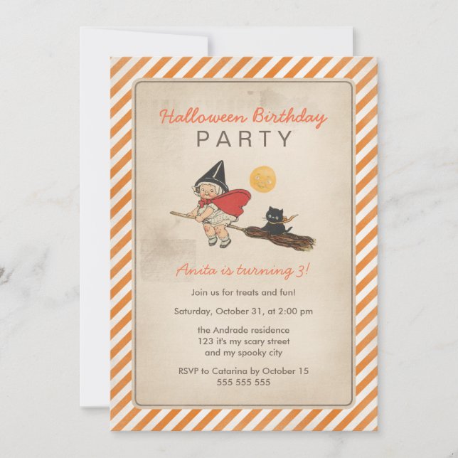 Invitation Enfants Halloween Fête d'anniversaire Cute Witch B (Devant)