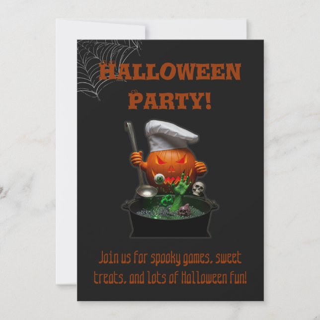 Invitation Enfants Halloween- Joli design Citrouille Éffrayan (Devant)