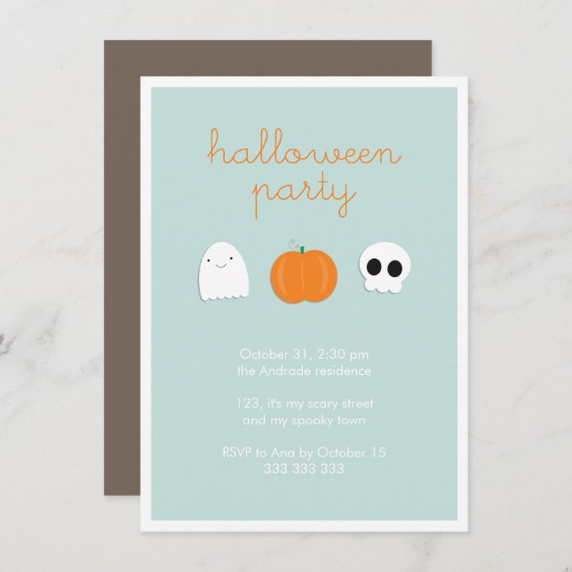 Invitation Enfants Halloween Party mignon crâne Citrouille fa (Devant / Derrière)