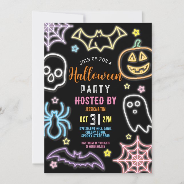 Invitation Enfants Halloween Party Neon Party Glow Dark (Devant)