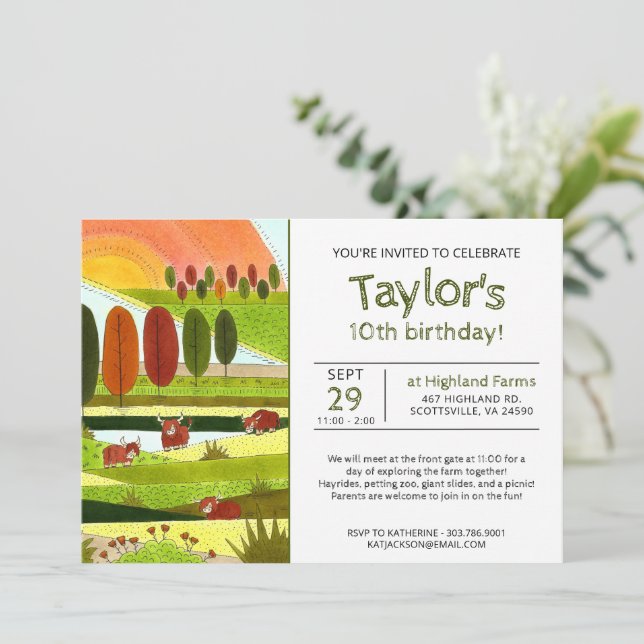 Invitation Enfants Highland Vaches Automne ferme Anniversaire (Debout devant)