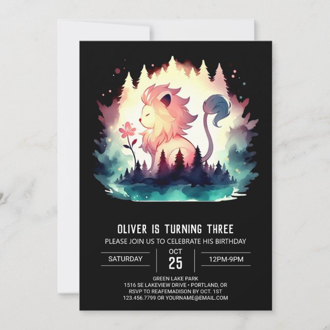 Invitation Enfants Imaginaire Lion Anniversaire (Devant)
