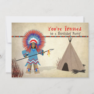Invitation Enfants Indiens Anniversaire - Indien et Tepee