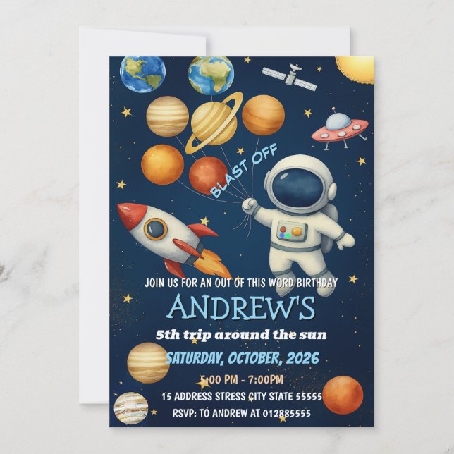 Invitation Enfants individuels Astronaute spatiale Anniversai (Devant)