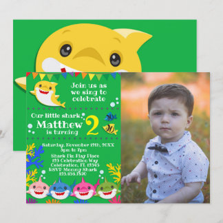 Invitation Enfants Jaune Arc-en-ciel requin photo d'anniversa