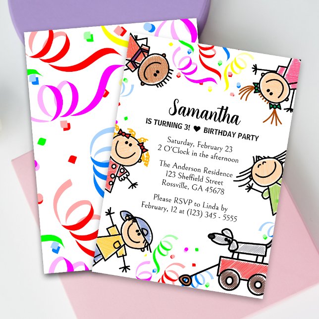 Invitation Enfants Joli coloré Anniversaire (Make your child's party unforgettable with our vibrant confetti-themed birthday card! Sprinkle fun!)