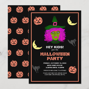 Invitation Enfants Jote Halloween Thème Black Orange Party