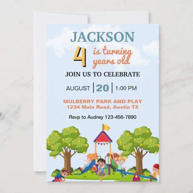 Invitation Enfants Jouer Jour dans le parc N'importe quel âge (Devant)