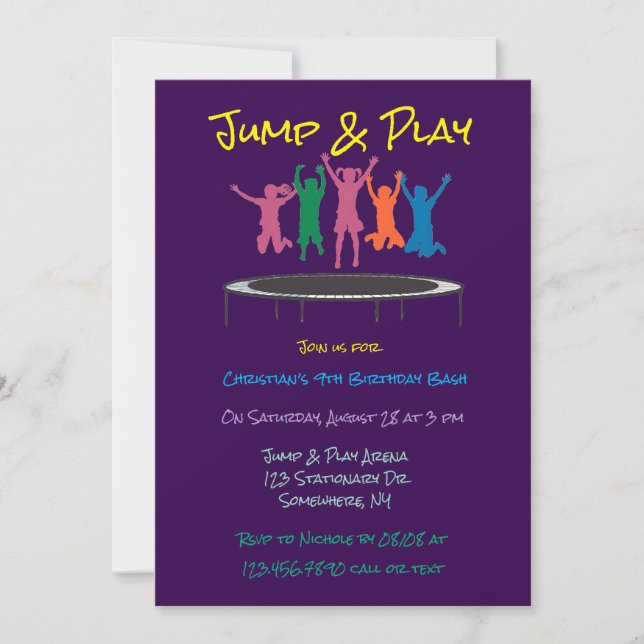 Invitation Enfants Jump & Play Trampoline Anniversaire Bash (Devant)