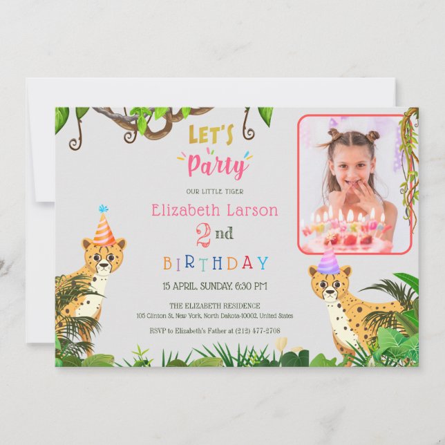 Invitation Enfants Jungle Safari Tigre Thème Anniversaire (Devant)