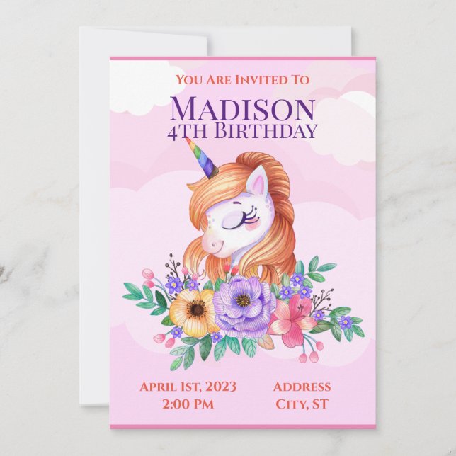 Invitation Enfants Licorne  (Devant)