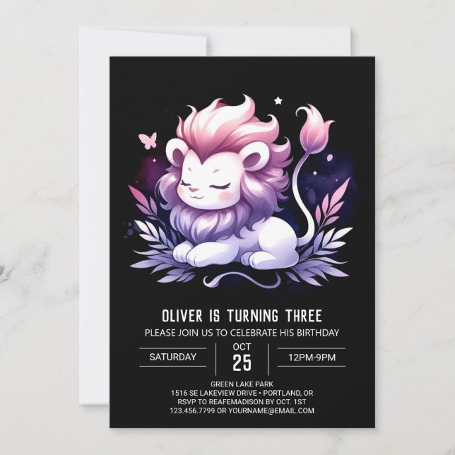 Invitation Enfants Lion minimaliste Anniversaire (Devant)