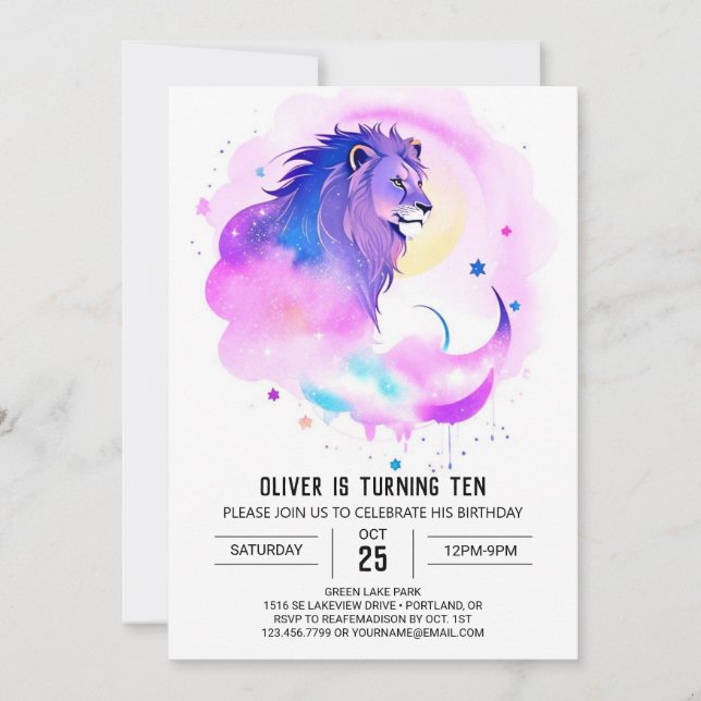 Invitation Enfants Lion numérique Anniversaire (Devant)