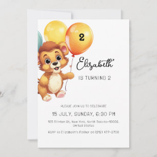Invitation Enfants Lion Sage Balloon drôle Anniversaire fête