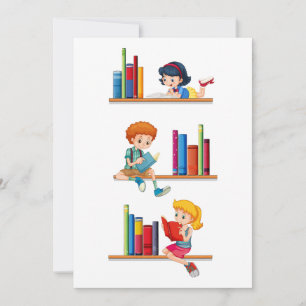 Invitation Enfants lisant des livres sur une étagère