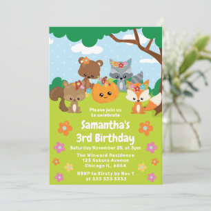 Invitation Enfants Mignons Automne Animaux de la Forêt Annive